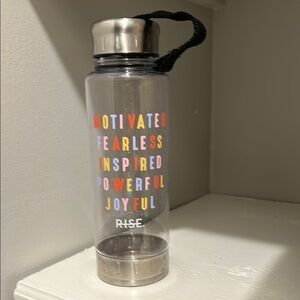 Rachel Hollis Rise Motivational Clear Plastic Water Bottle with Colorful Text